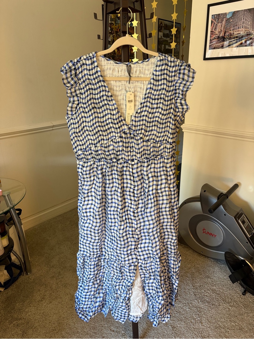 Anthropologie Blue and White Gingham Maxi Dress